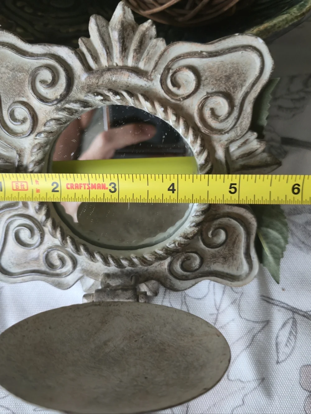 Pair of Vintage Shabby Chic Mirrored Wall Sconces - Ornate Cream Tea Light Holde